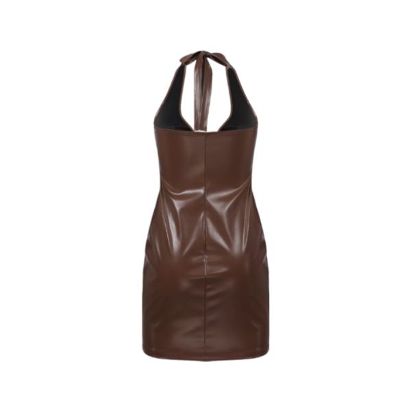 Halter Neck Faux Leather Bodycon Dress - Image 9