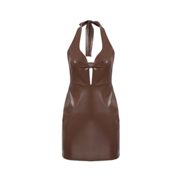 Halter Neck Faux Leather Bodycon Dress - Image 8