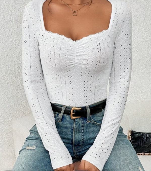 Lace-Trim Sweetheart Embroidered Top - Image 5