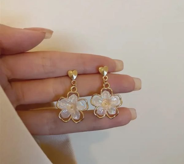 Floral Gold Drop Earrings - Image 4
