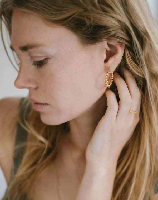 Gold Beaded Hoop Earrings - Image 2