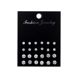 Silver stud earring set, featuring multiple sparkling studs in various sizes