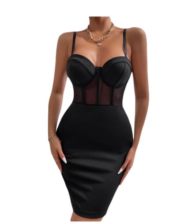 Elegant Sheer Panel Bodycon Dress - Image 3
