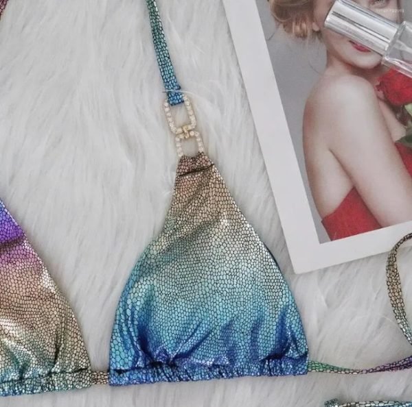 Shimmering Metallic Rainbow Tie Bikini Set - Image 6