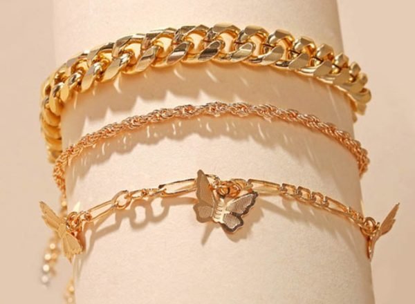 Golden Butterfly Charm Bracelet & Anklet Trio - Image 3
