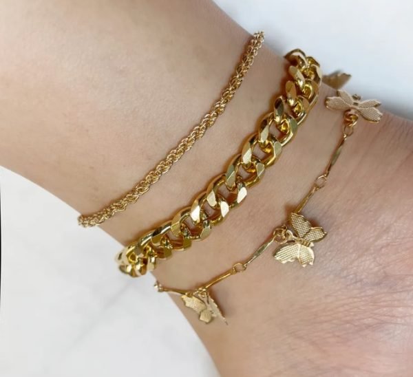 Golden Butterfly Charm Bracelet & Anklet Trio - Image 2