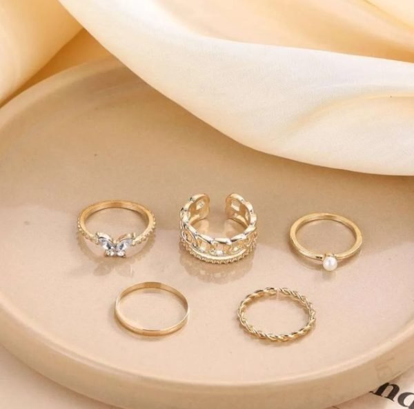 Gold- Tone Butterfly and Pearl Ring Set - Image 3