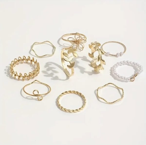 Gold- Tone Floral and Pearl Ring Set - Image 4