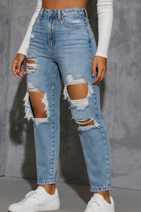 Ripped High- Waisted Straight- Leg Jeans - Image 2