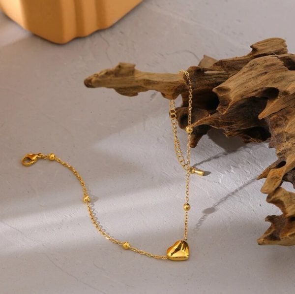 Gold Heart Charm Adjustable Bracelet - Image 6