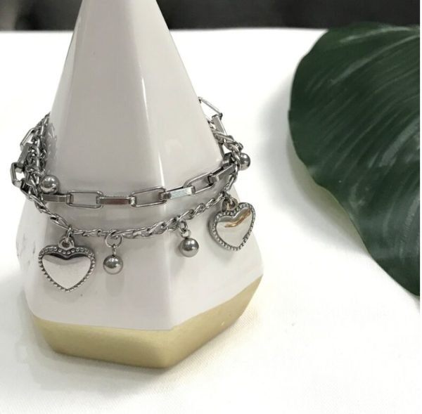 Silver Heart Layered Charm Bracelet - Image 4