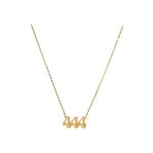 Gold necklace featuring the number '444' as a bold and stylish pendant, crafted with a delicate chain for a minimalist yet meaningful design.