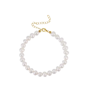 Faux Pearl beaded bracelet with a gold adjustable chain and lobster clasp.