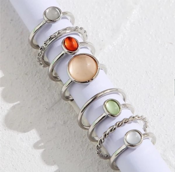 Silver- Tone Gemstone Stacking Ring Set - Image 3