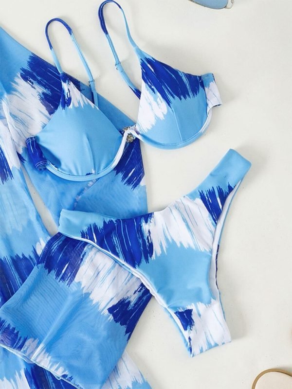 Abstract Elegant Three- Piece Swimwear Set - Image 3