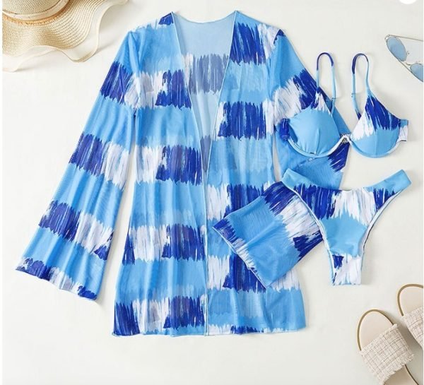 Abstract Elegant Three- Piece Swimwear Set - Image 4