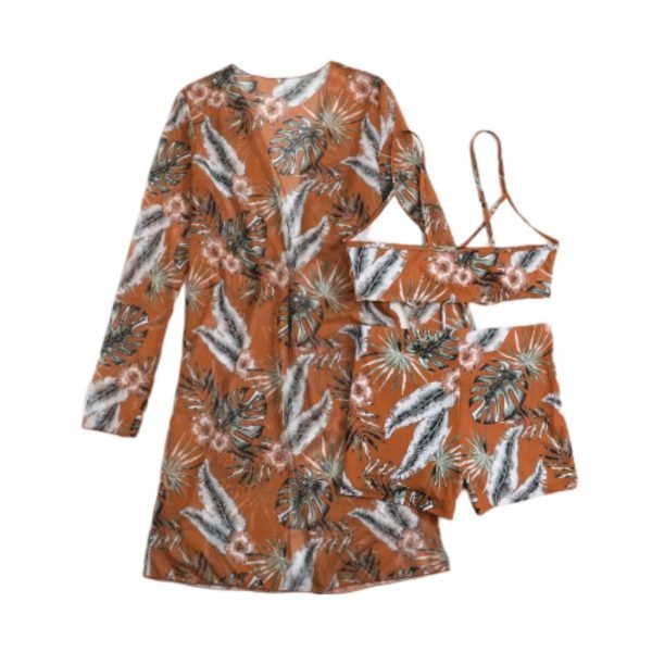 Swirl Pattern Three- Piece Bikini Set with Sheer Cover- Up - Image 6