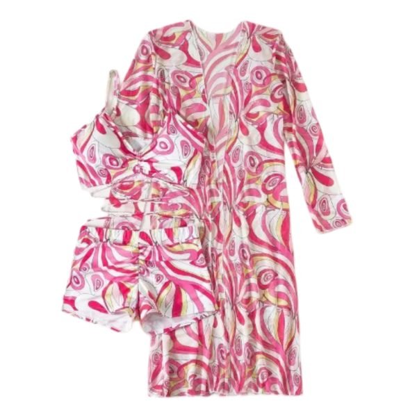 Swirl Pattern Three- Piece Bikini Set with Sheer Cover- Up - Image 13