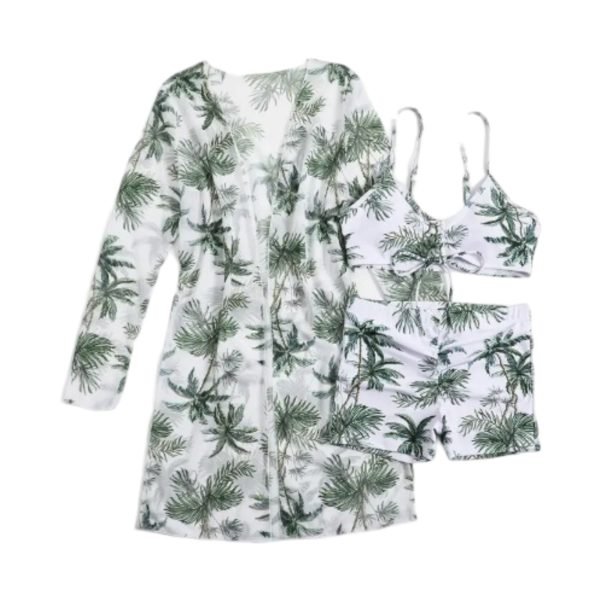 Swirl Pattern Three- Piece Bikini Set with Sheer Cover- Up - Image 9