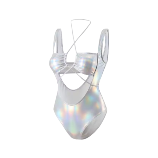 Iridescent Crisscross Metallic One- Piece Swimwear - Image 3