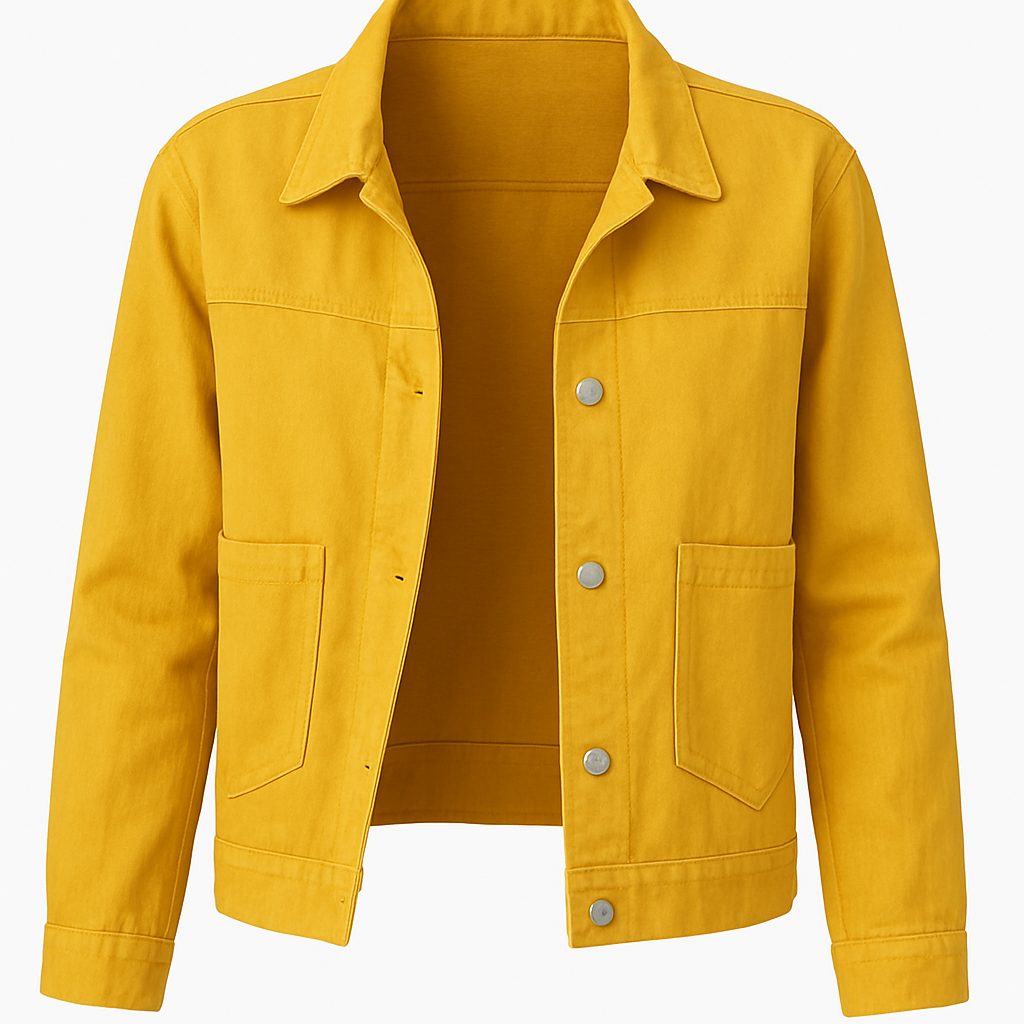 Women's lightweight yellow button- up casual jacket with long sleeves, front pockets, and collard neckline- stylish outerwear for fall and spring