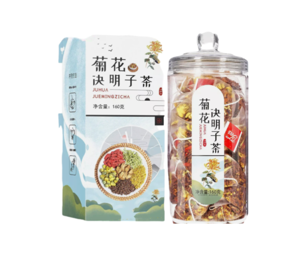 Chrysanthemum Cassia Seed Tea with burdock root, goji berries, and honeysuckle.