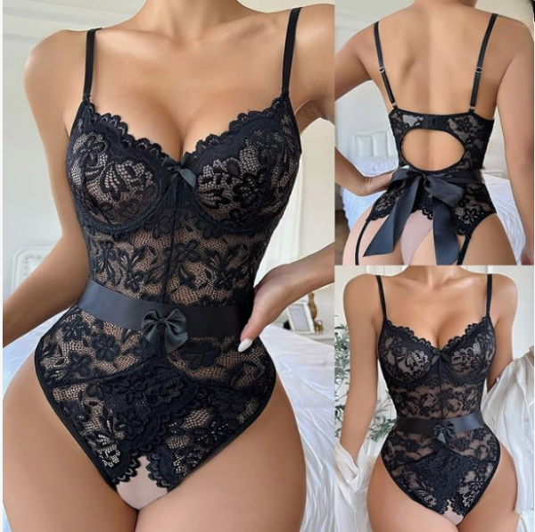 Lace Satin Bow Lingerie - Image 2