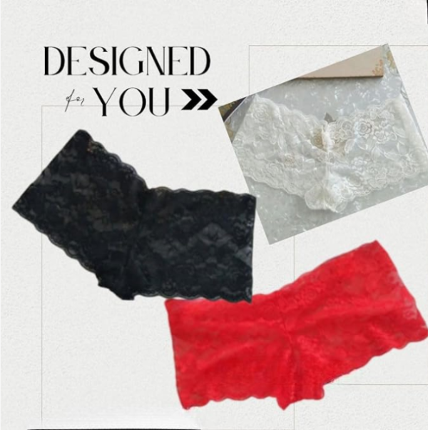 Lace lingerie with a delicate floral pattern and scalloped edges