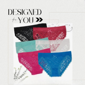 Assorted lace panties featuring delicate floral patterns, scalloped edges, and a soft, stretchy fit for comfort and style.