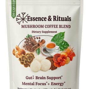 Essence & Rituals decaffeinated & caffeinated mushroom coffee blend dietary supplement with Lion's mane, reishi, cordyceps, and other medicinal mushrooms for gut health, brain support, and mental focus- 30 servings.