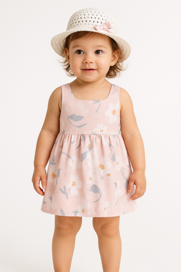 Toddler/Baby Girl Floral Dress with Matching Sun Hat - Image 3