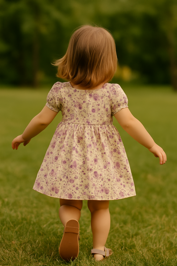 Toddler Girls Puff Sleeve Floral Dress with Big Bow - Image 6