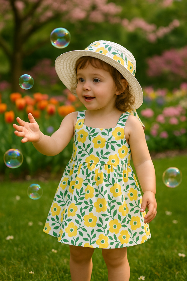 Toddler Girl Sleeveless Floral Dress with Sun Hat - Image 4