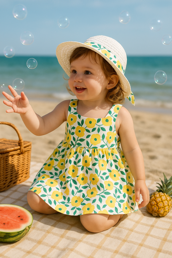 Toddler Girl Sleeveless Floral Dress with Sun Hat - Image 5