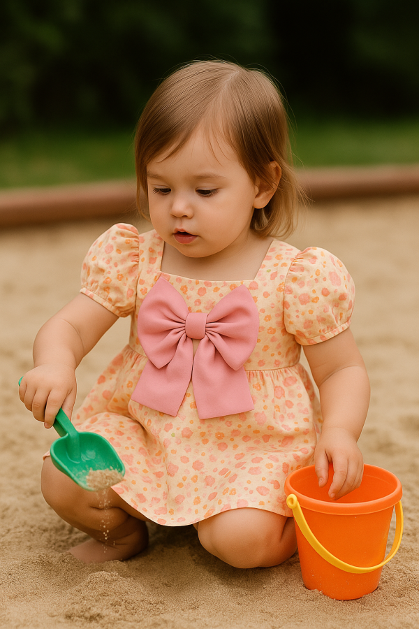 Toddler Girls Puff Sleeve Floral Dress with Big Bow - Image 10