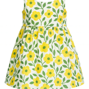 Toddler Girl Floral Summer Dress with Matching Sun Hat- Lightweight Cotton Outfit for Warm Weather. Toddler girl floral summer outfit featuring a sleeveless dress with gathered skirt and matching sun hat, made from breathable cotton for warm weather.