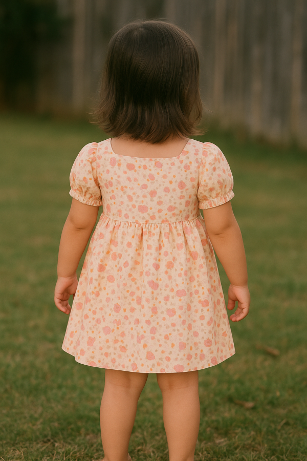 Toddler Girls Puff Sleeve Floral Dress with Big Bow - Image 12