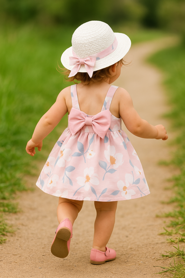 Toddler/Baby Girl Floral Dress with Matching Sun Hat - Image 5