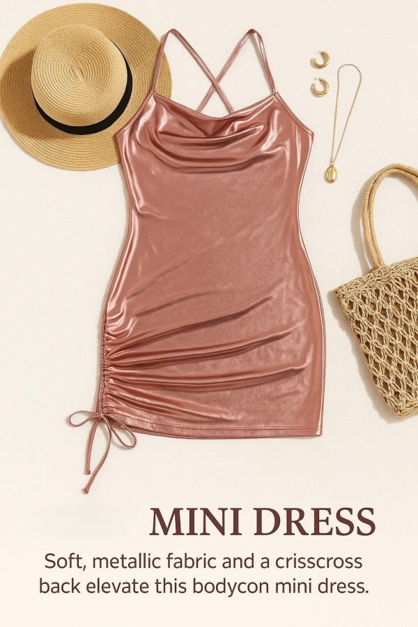 Radiant Metallic Ruched Mini Dress - Image 3