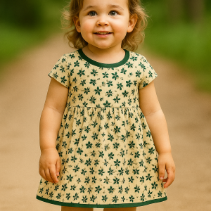 Baby Girl Green Bow Floral Dress - 12 Months