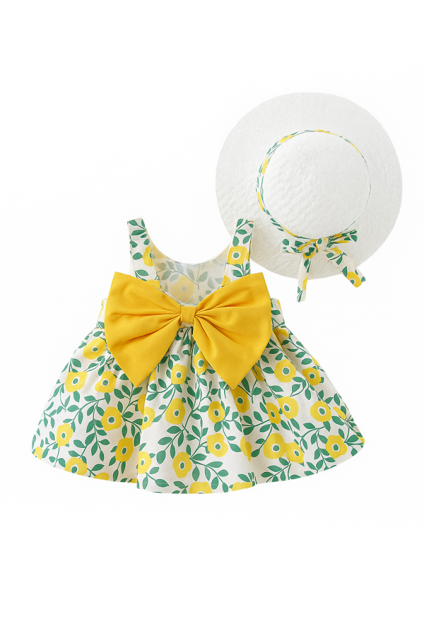 Toddler Girl Sleeveless Floral Dress with Sun Hat - Image 6