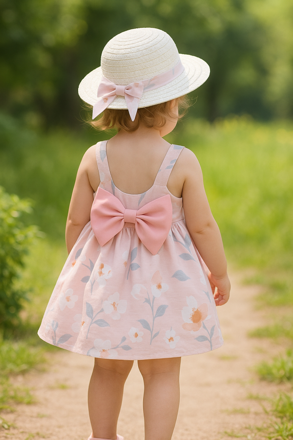 Toddler/Baby Girl Floral Dress with Matching Sun Hat - Image 6