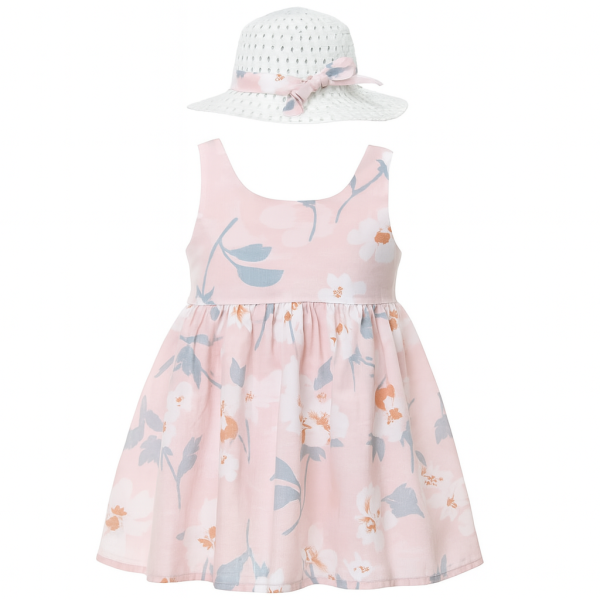 Toddler/Baby Girl Floral Dress with Matching Sun Hat - Image 2